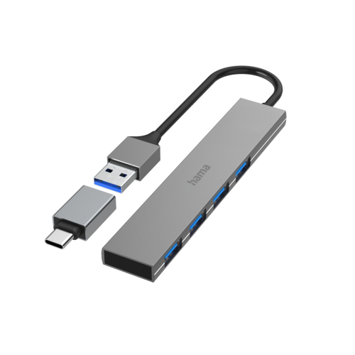Hama USB hub, 4 porty, USB 3.2, 5 Gb/s, Ultra Slim, adaptér USB-C