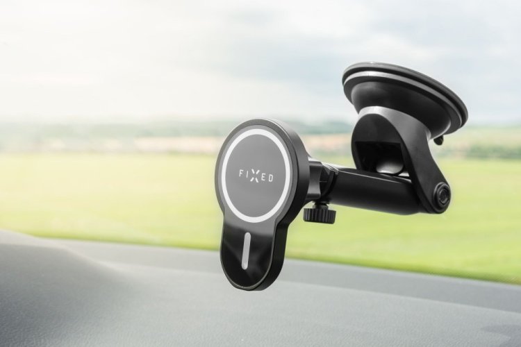 FIXED MagClick XL vezeték nélküli töltőtartó MagSafe támogatással, üvegre vagy műszerfalra, 15W, fekete