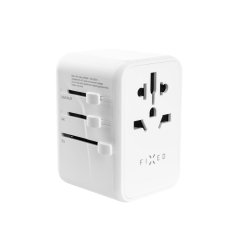 Adaptér FIXED Cestovné pre EÚ, UK a USA/AUS, s 3xUSB-C a 2xUSB výstupom, GaN, PD 65W, biely