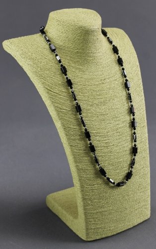 Neckline jewelry display, green strings, 36cm