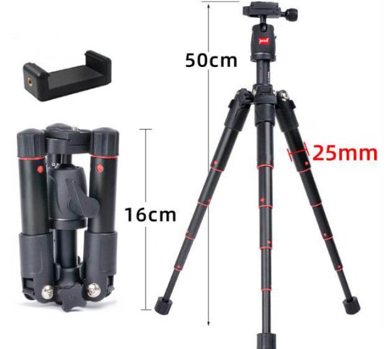 Elementrix mini stativ aluminium s hlavou a držákem mobilu (MS03)