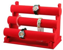 Armbandständer, 3 Ebenen, roter Samt (DNR-R)