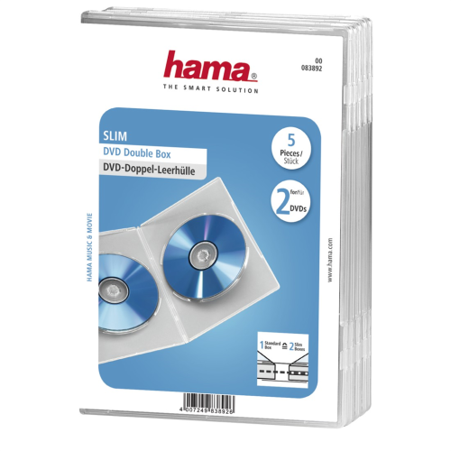 Hama Slim Double, obal na 2 DVD, s fólií, průhledný, balení 5 ks (cena za balení)