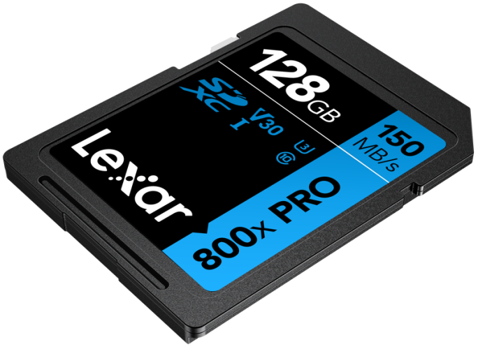 Lexar SDXC 800x Pro UHS-I cards, C10 (V30) U3, R150/W45, 128GB