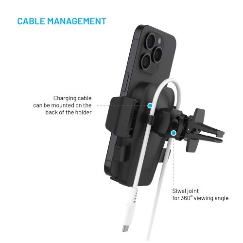 FIXED Iconiq Držák ventilace s rukojetí pro větrací mřížku, černý