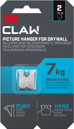 3M Claw Hook for drywall, hold 7 kg, 2 hooks