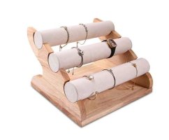 Állvány, karkötő bemutató 3 szintes fehér textil (DRD16B)