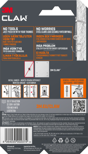 3M Claw Hook for drywall, hold 30 kg, 2 hooks