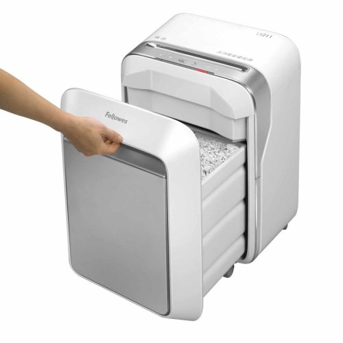 Aktenvernichter Fellowes LX 211 P-5, Querschnitt 2x12mm, 15 Blatt, 23l, Kreditkarte, weiß Aktenvernichter Fellowes LX 211 P-5, Querschnitt 2x12mm, 15 Blatt, 23l, Kreditkarte, weiß