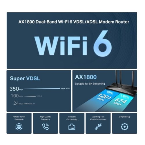 ADSL router TP-Link Archer VX1800V VDSL/ADSL MODEM 4x GLAN, 2x RJ11, USB, WIFI 2,4/5GHz ADSL router TP-Link Archer VX1800V VDSL/ADSL MODEM 4x GLAN, 2x RJ11, USB, WIFI 2,4/5GHz