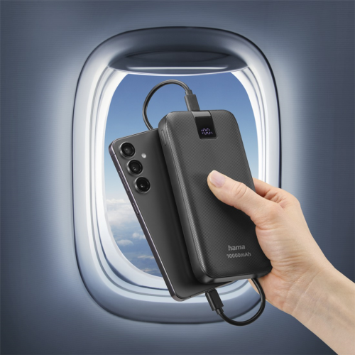 Hama PD 10 powerbank, 10000 mAh, 3 výstupy: 2x USB-C, 1x USB-A, LED displej, PD, Qualcomm