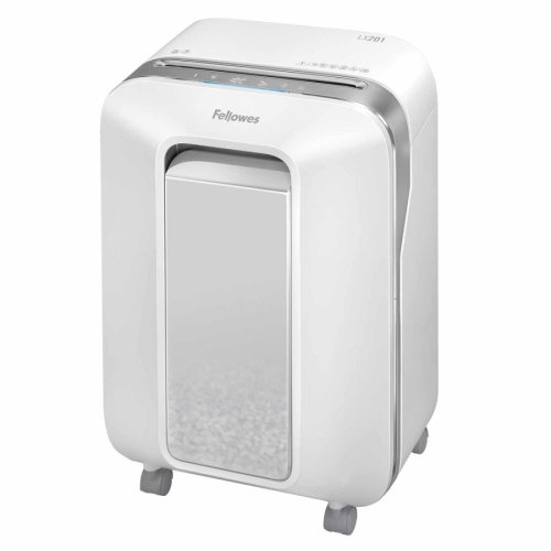 Aktenvernichter Fellowes LX 201 P-5, Querschnitt 2x12mm, 12 Blatt, 22l, Kreditkarte, weiß
