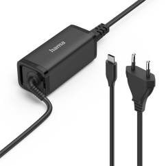 Napájecí zdroj Hama USB-C pro notebooky, Power Delivery, GaN, 65 W