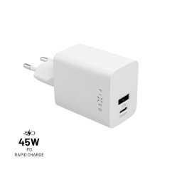 Nabíjačka FIXED Mini síťová s USB-C a USB výstupom, podpora PD, 45W, sieťová, biela