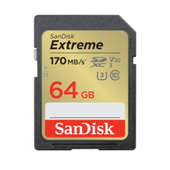 SanDisk Extreme 64 GB SDXC Memory Card 170 MB/s a 80 MB/s, UHS-I, Class 10, U3, V30