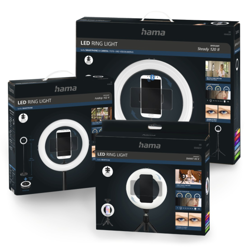 Hama SpotLight Steady 120 II, 12" kulaté LED světlo pro smartphony, Bluetooth spoušť, stativ