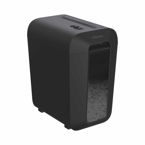 Aktenvernichter Fellowes LX 65 P-4, Querschnitt 4x40mm, 10 Blatt, 22l, Kreditkarte, schwarz