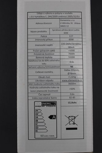 Bec fluorescent spirală economic 60W 5500K E27