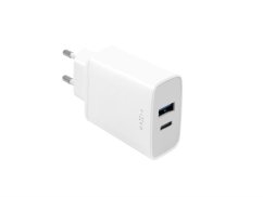Nabíjačka FIXED sieťová s USB-C a USB výstupom, podpora PD, 30W, biela