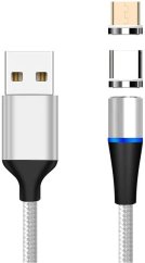 Kábel Magnetický micro USB a USB-C nabíjací a dátový, 1m, strieborný