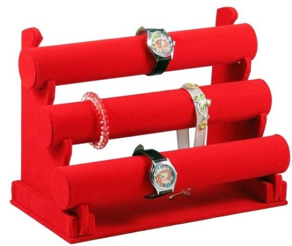 Armbandständer, 3 Ebenen, roter Samt (DNR-R)