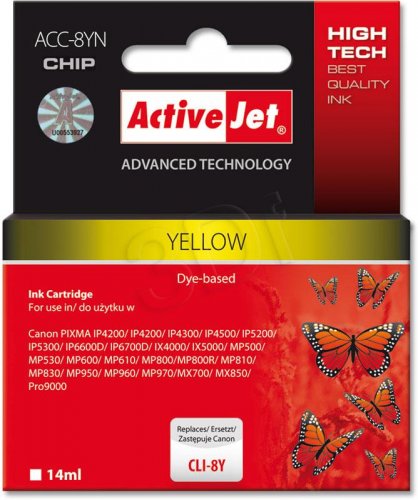 ActiveJet Ink cartridge Canon CLI-8 Yellow WITH CHIP - 14 ml ACC-8Y