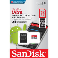 SanDisk Ultra microSDHC 32 GB 120 MB/s A1 Class 10 UHS-I, with adapter