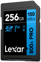 Lexar SDXC 800x Pro UHS-I cards, C10 (V30) U3, R150/W45, 256GB