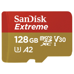 SanDisk Extreme microSDXC 128GB for action cameras + SD Adapter 190MB/s and 90MB/s, A2 C10 V30 UHS-I U3