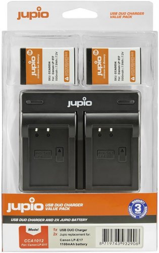 Jupio set 2x LP-E17 für Canon, 1.100 mAh + USB Doppelladegerät