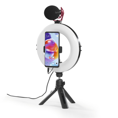 Hama SpotLight Smart 80 II, kruhové LED světlo 8", držák na mobilní telefon, dálková spoušť, stolní stativ