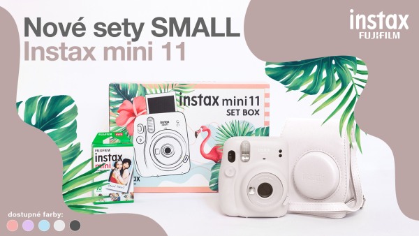 Fujifilm INSTAX Mini 11, malý set, fotoaparát, film mini 10, pouzdro (ledově bílá)
