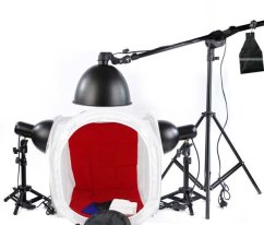 Photographic tent 50x50 in a set with three spotlights and a Boom tripod WITHOUT light bulbs