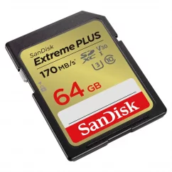 SanDisk Extreme PLUS 64GB SDXC Memory Card 170MB/s and 80MB/s, UHS-I, Class 10, U3, V30