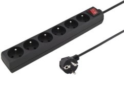 Kábel PremiumCord predlžovací prívod 230V 3m 6 zásuviek + vypínač, čierny