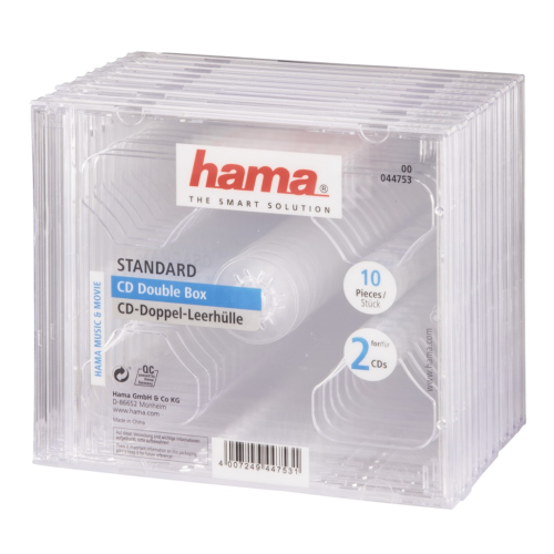 Hama CD Double box, standardní obal na 2 CD/DVD, průhledný, balení po 10 kusech (cena za balení)