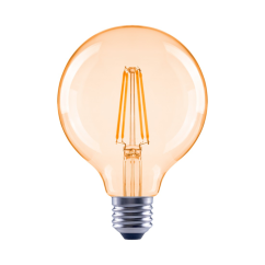 Xavax LED Filament žiarovka, E27, 680 lm (nahrádza 52 W), dizajn G95, teplá biela, jantárová farba