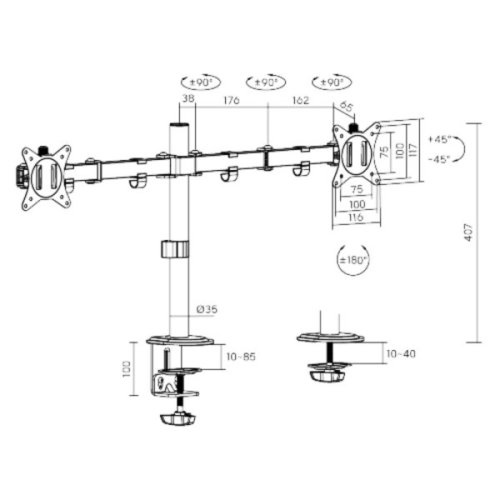 Držák stolního monitoru Brateck LDT66-CO24 pro 2 monitory, černý