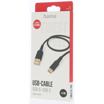 Hama Kabel USB-C 2.0 typ A-C 1,5 m, ohebný, silikonový, černý