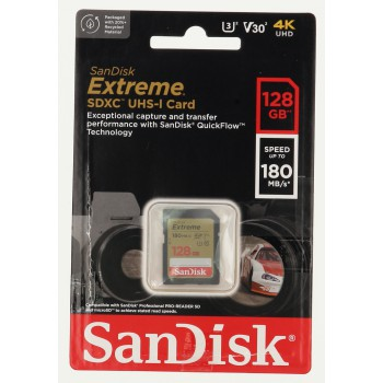 SanDisk Extreme 128GB SDXC paměťová karta 180 MB/s a 90 MB/s, UHS-I, Class 10, U3, V30