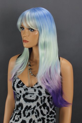 Dámská paruka dlouhá, 4 barevná modrá (CY-032)