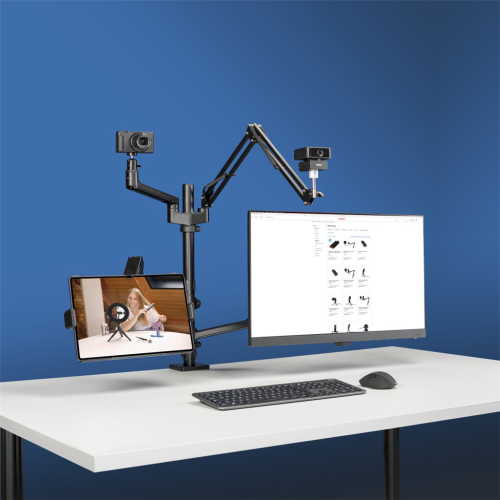 Hama stolný držiak monitoru+ďalších 3 zariadení, pre streaming/gaming, výškovo nastaviteľný, otočný Hama stolný držiak monitoru+ďalších 3 zariadení, pre streaming/gaming, výškovo nastaviteľný, otočný