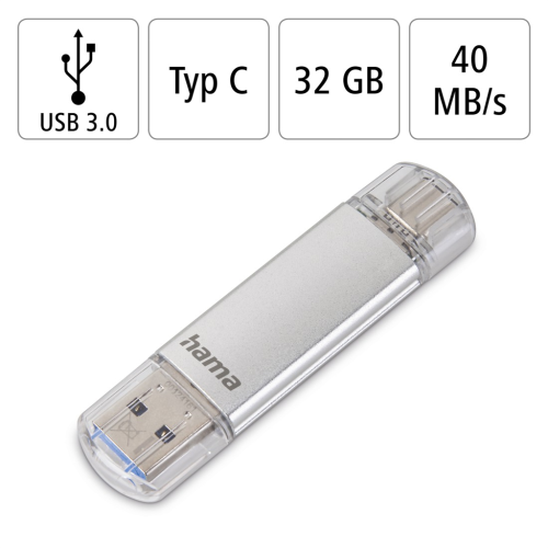 Hama Flash Pen Laeta, USB-C/USB-A 3.1, 32 GB, 40 MB/s, silber