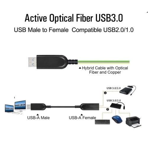 PremiumCord USB3.2 + 2.0 prodlužovací optický kabel A/Male - A/Female, 20 m