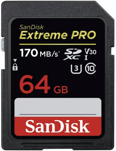 SanDisk Secure Digital 64GB Extreme Pro, SDXC 170MB/s Class 10 UHS-1 U3 V30
