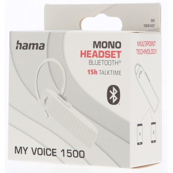 Hama MyVoice1500, náhlavní souprava Bluetooth mono, pro 2 zařízení, Siri, Google Assist, bílá