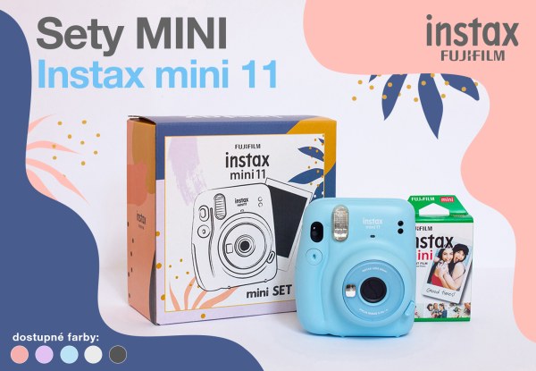 Fujifilm INSTAX mini 11, malý set, fotoaparát, film mini 10, puzdro (nebesky modrá)