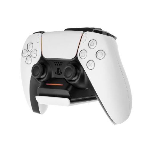 Dokovací stanice FIXED pro ovladač DualSense PlayStation 5 s háčkem na sluchátka, sklopná, černobílá