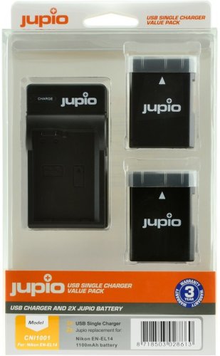 Jupio set 2x EN-EL14(A) für Nikon, 1.100 mAh + USB Ladegerät