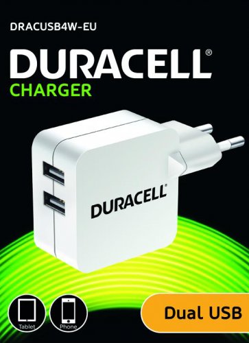 Duracell duálnu USB nabíjačka 2,4A biela